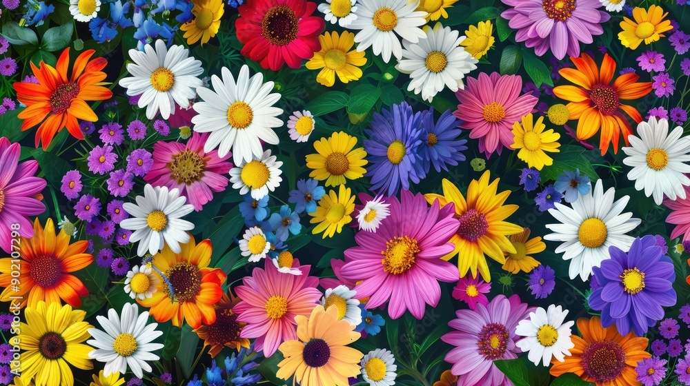 Bright seamless pattern of blooming summer flowers. Bright seamless pattern of blooming summer flowers.