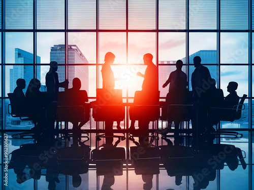 A business team meeting in the boardroom involves people working together on a project or discussing strategy at the conference table.