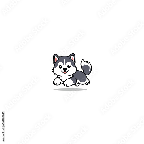 Cute siberian husky puppy running cartoon, vector illustration