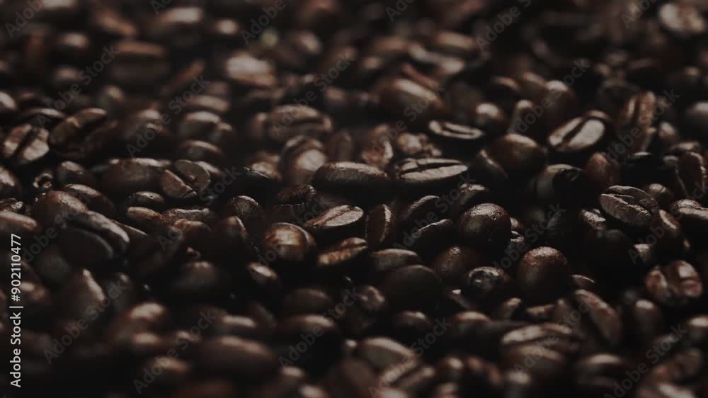Close up of fresh brown coffee bean with roasted smoke from pile of coffee beans. Macrography of hot coffee seed with fragrant and scented hot smoke come from pile of bean. Top down view. Comestible. Close up of fresh brown coffee bean with roasted smoke from pile of coffee beans. Macrography of hot coffee seed with fragrant and scented hot smoke come from pile of bean. Top down view. Comestible.