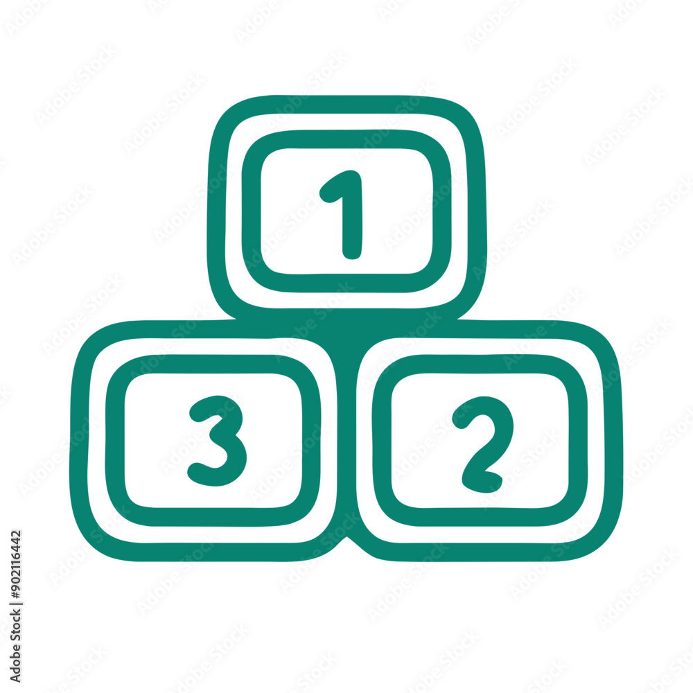Numbered blocks, icon vector, simple line drawing, teal color, educational and children's toy concept Numbered blocks, icon vector, simple line drawing, teal color, educational and children's toy concept
