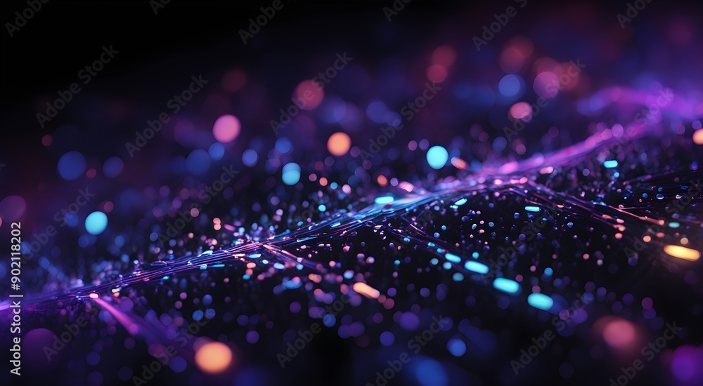 A colorful, abstract image of a cityscape with bright lights A colorful, abstract image of a cityscape with bright lights