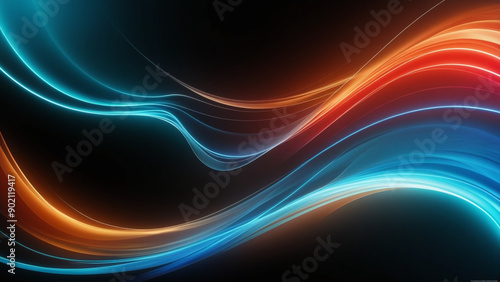 Fluid Dynamics: Vibrant Light Waves on Black Canvas