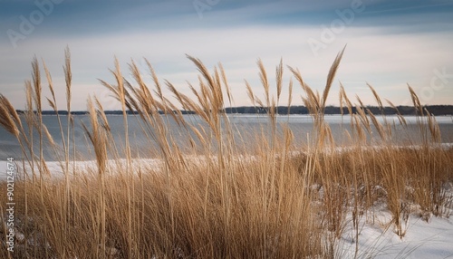 winter grasses along the chesapeake bay in calvert county maryland usa photo