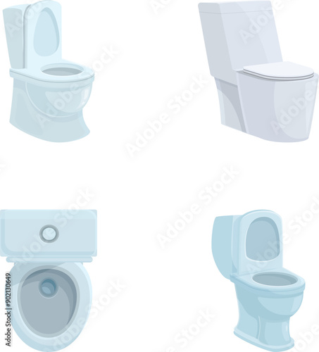 Collection of four different toilet illustrations in clean vector format