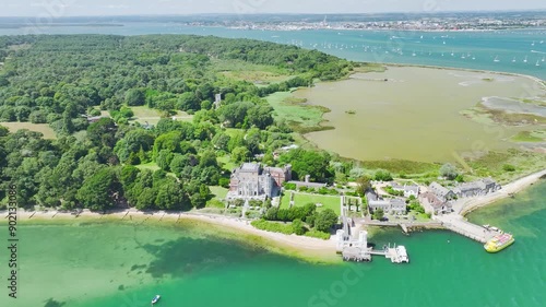 Brownsea Castle on Brownsea Island from a drone, Poole, Dorset, England photo