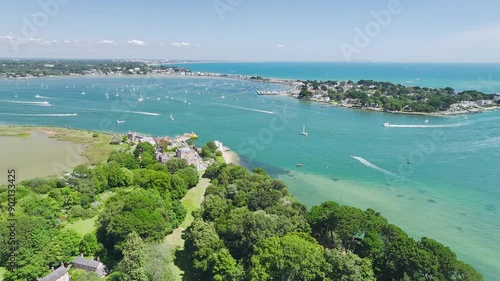 Brownsea Castle on Brownsea Island from a drone, Poole, Dorset, England photo