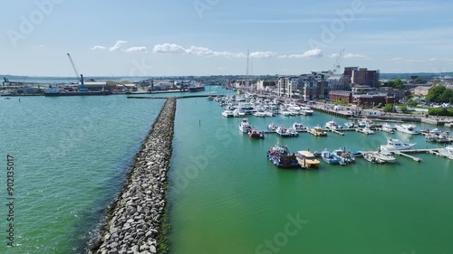 Harbour and Marina over Poole Quay from a drone, Poole, Dorset, England photo