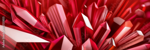 Abstract background in red colors with large crystals with highlights on the facets and refracting of light