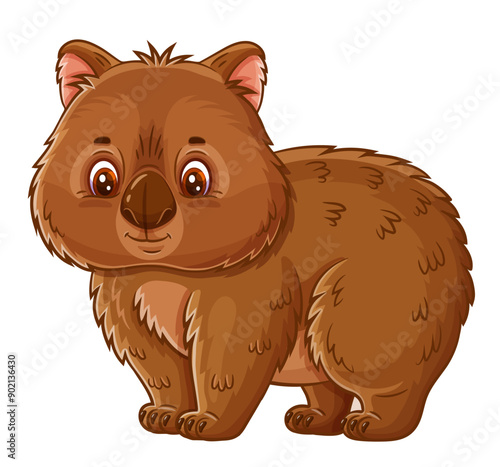 Cute wombat bear australian Tasmania wild animal. Funny baby vombatus marsupial herbivore mammal cartoon character. Small aussie rodent. New Zealand native fauna. Exotic tropical jungle beast. Vector