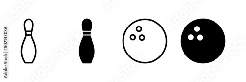 Bowling game Pin Icon vector isolated on white background. Bowling icon, ball and pin