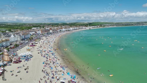 Weymouth Beachat summer from a drone, Esplanade, Weymouth, Dorset, England photo