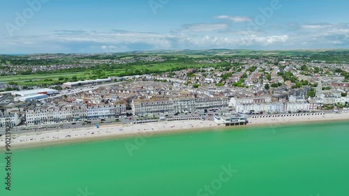 Weymouth Beachat summer from a drone, Esplanade, Weymouth, Dorset, England photo