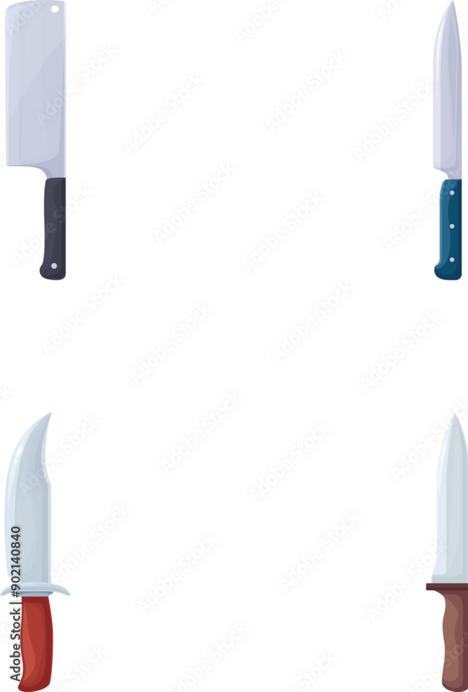 Collection of various kitchen knives for cooking and food preparation Collection of various kitchen knives for cooking and food preparation