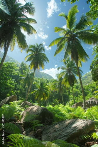 Wallpaper Mural the image captures a serene and lush tropical forest the scene is dominated by towering palm trees Torontodigital.ca