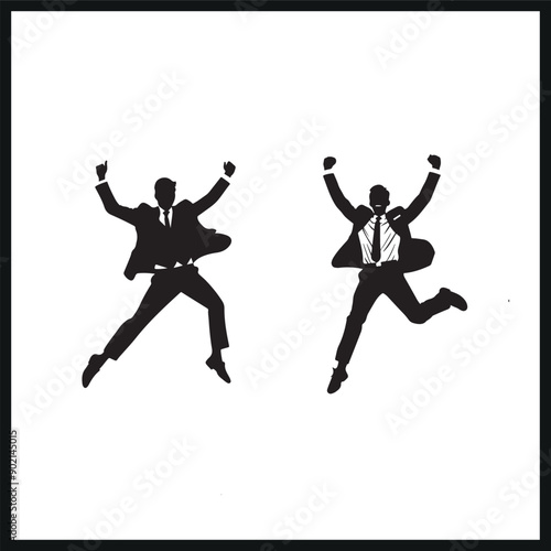 Business man jumping pose vector silhouettes