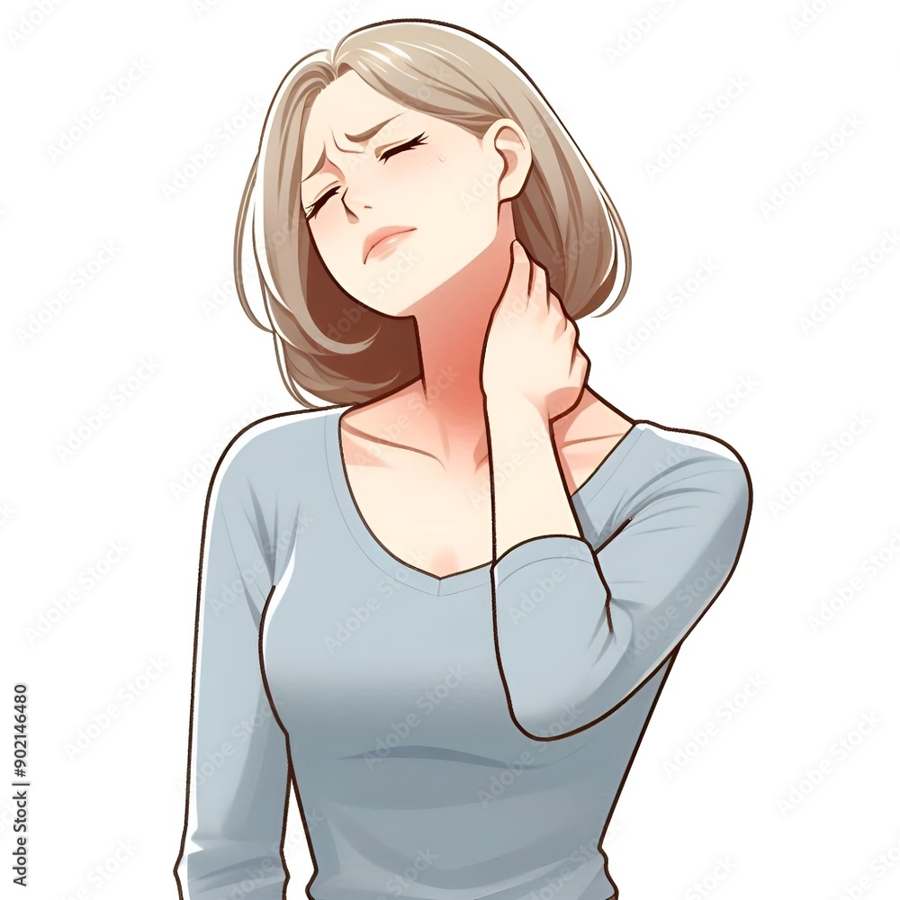 a woman suffering from neck muscle pain. Generative ai a woman suffering from neck muscle pain. Generative ai