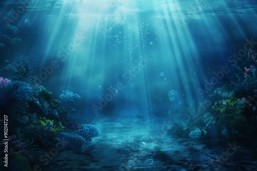 Wallpaper Mural Copy space underwater theme, showing a peaceful underwater scene with soft light rays and gentle currents, suitable for serene and aquatic designs  Torontodigital.ca