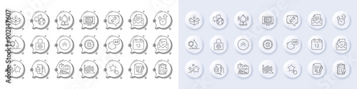 Password encryption, Brand and Checklist line icons. White pin 3d buttons, chat bubbles icons. Pack of Annual calendar, Approved mail, Puzzle game icon. Vector