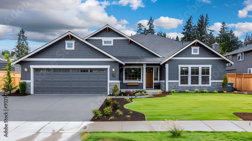 A gray ranch style model house