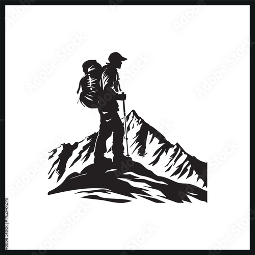 Hiker in Silhouette Against Mountain Landscape