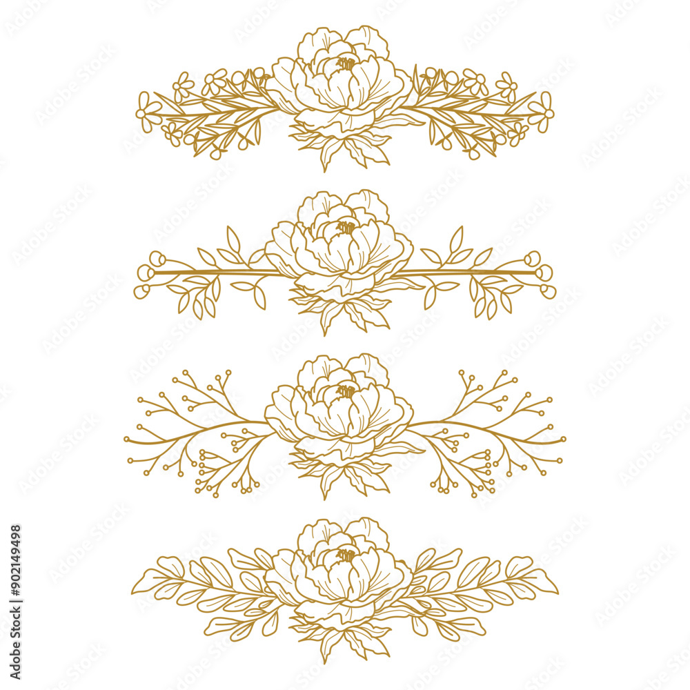 Naklejka premium The Blooms Greenery Floral Foliage Ornament Corner Text Separator Elegance Frame for Invitations