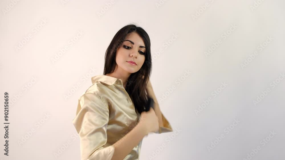 beautiful brunette italian girl brushes her hair. High quality 4k footage beautiful brunette italian girl brushes her hair. High quality 4k footage