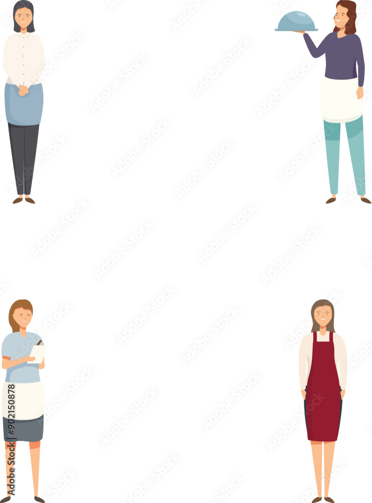 Obraz premium Collection of four professional women in various work attire, isolated on a white background