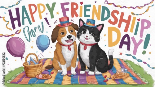 Happy Friendship Day illustration of two beautiful cats 