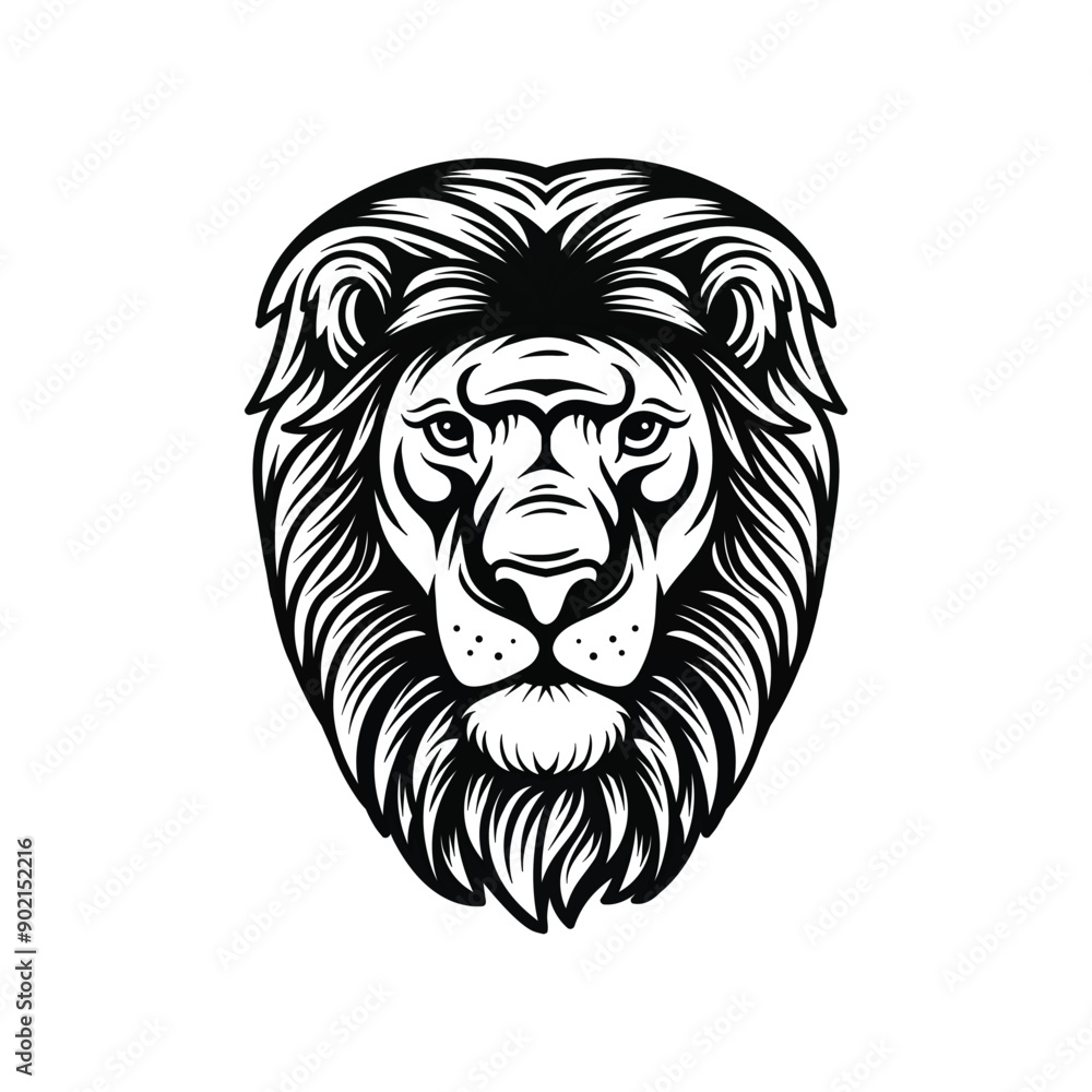 symmetrical lion angry face line art style sketch classic vintage design illustration