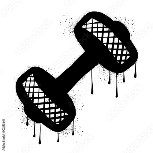Dumbbell graffiti drawing with black spray paint