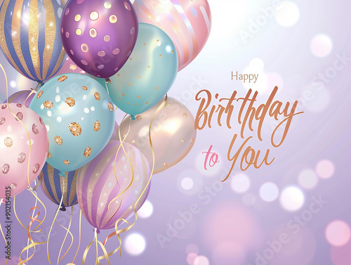 Elegant Birthday Card with Gold and Silver Balloons