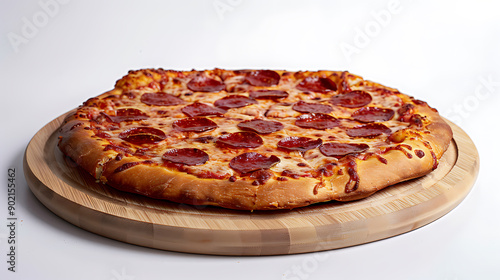 pepperoni pizza on wooden board