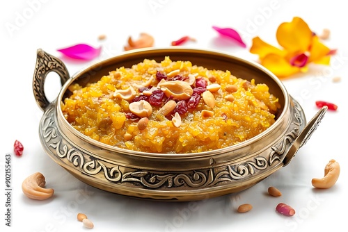 Plate of tasty Moong Dal ka Halwa with on white background.