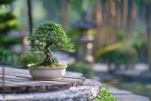 Wallpaper Mural Bonsai Plant in White Pot on Wooden Deck Torontodigital.ca