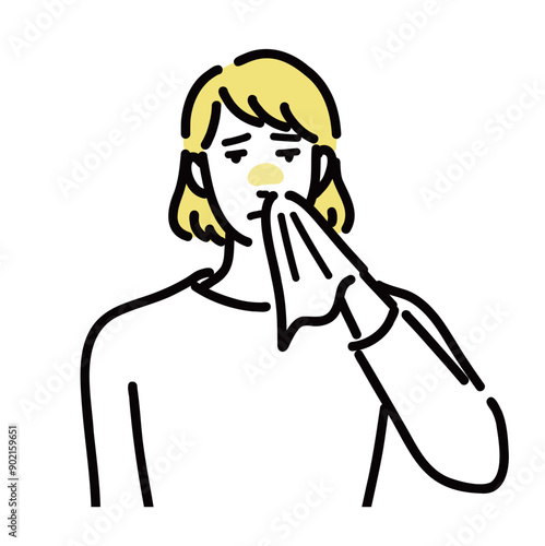 花粉症で鼻が詰まっている女性
