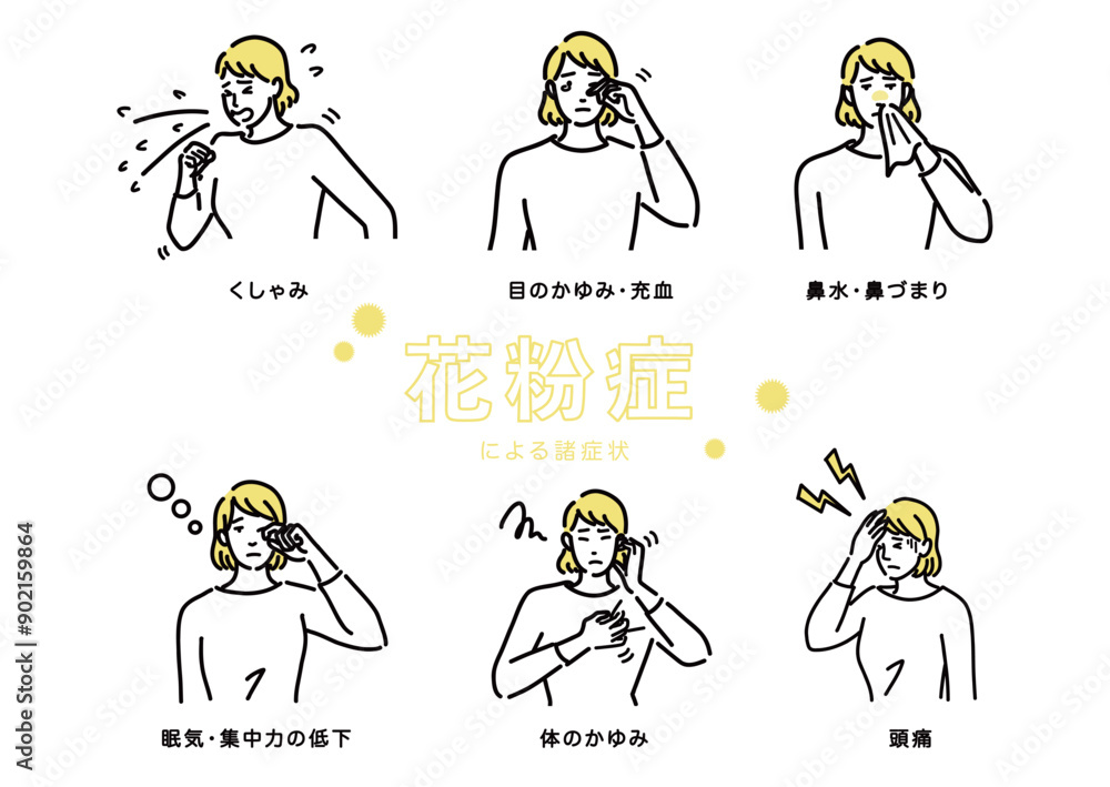 Naklejka premium 花粉症による諸症状のイラスト