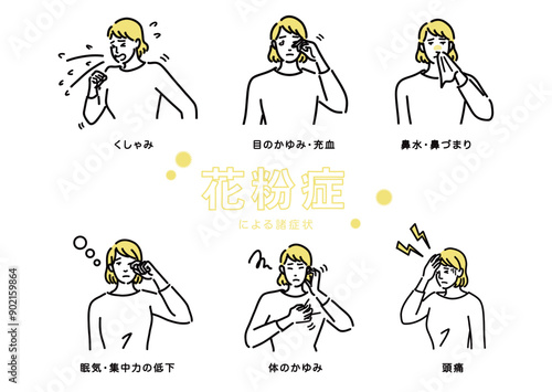 花粉症による諸症状のイラスト
