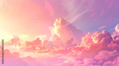 light soft panorama sunset sky background with pink clouds