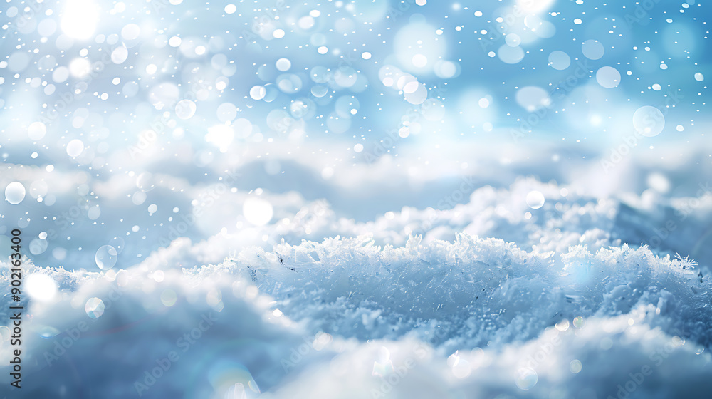 Winter snow background with snowdrifts, with beautiful light and snow flakes on the blue sky, beautiful bokeh circles, banner format, copy space. Winter snow background with snowdrifts, with beautiful light and snow flakes on the blue sky, beautiful bokeh circles, banner format, copy space.