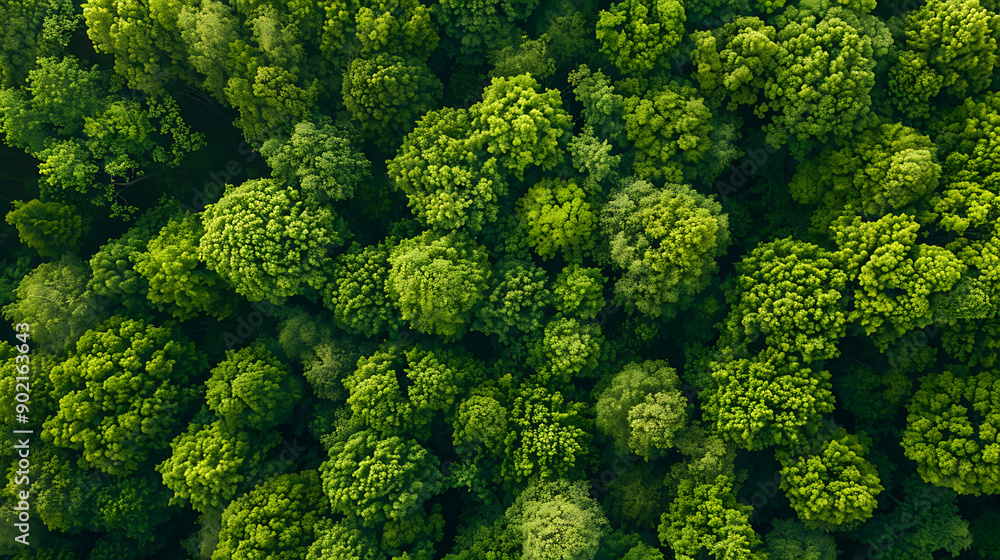 Top view of a young green forest in spring or summer Top view of a young green forest in spring or summer