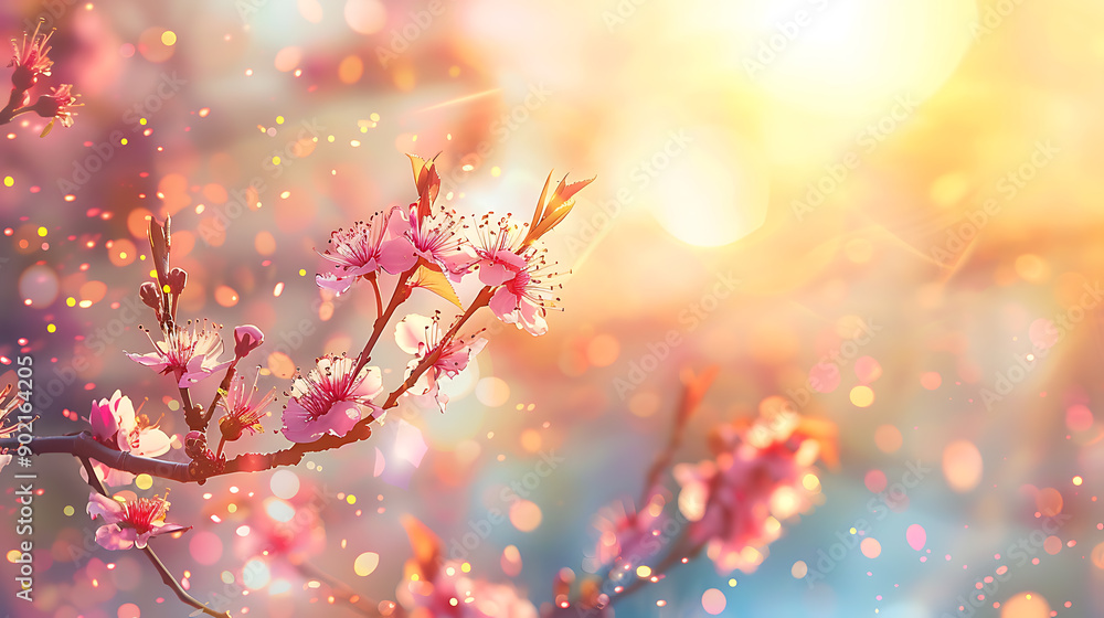 Art Spring border background with pink blossom Art Spring border background with pink blossom