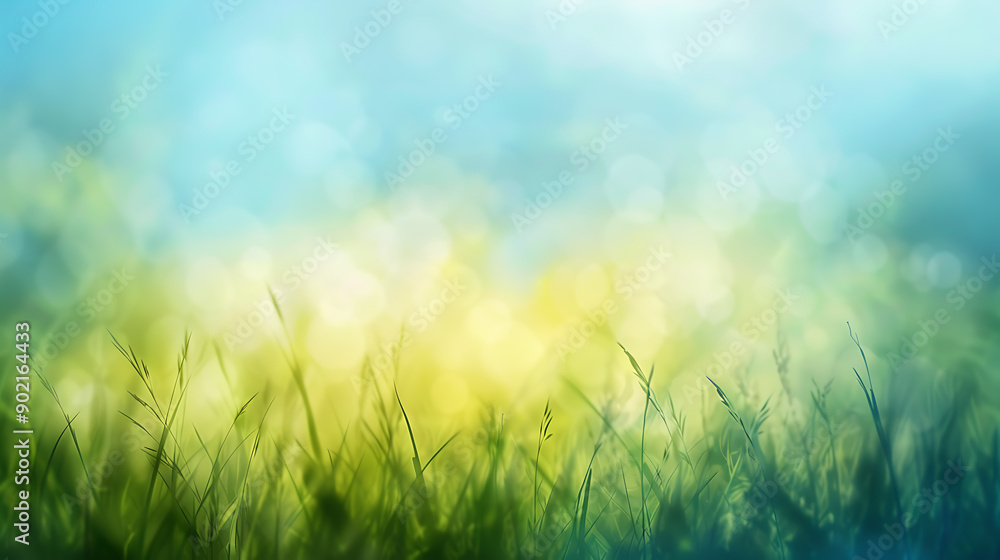 Sunny spring meadow blur background, blue sky to green grass gradient Sunny spring meadow blur background, blue sky to green grass gradient