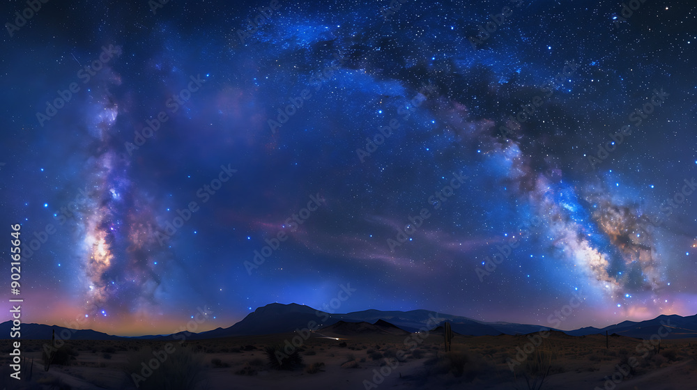 Panoramic astrophotography of visible Milky Way galaxy. Stars, nebula and stardust at night sky Panoramic astrophotography of visible Milky Way galaxy. Stars, nebula and stardust at night sky