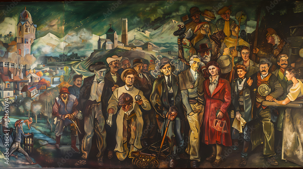 Fototapeta premium Panorama mit Gruppe von Leuten verschiedener Berufe