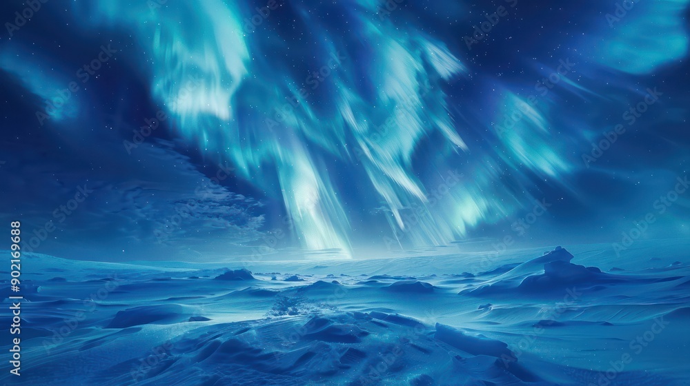 Naklejka premium Stunning Aurora Borealis Display Over Frozen Arctic Landscape, Breathtaking Northern Lights Photography