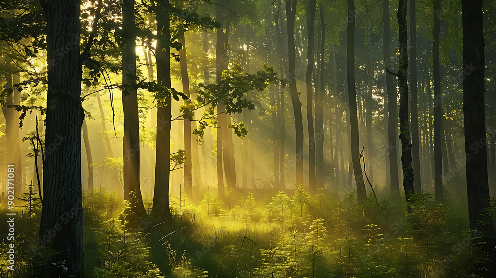 Obraz premium Panoramic beautiful deep forest waterfall in Thailand