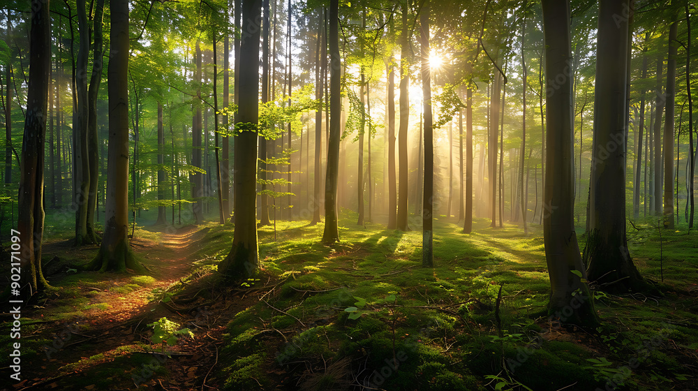 Naklejka premium Panoramic beautiful deep forest waterfall in Thailand