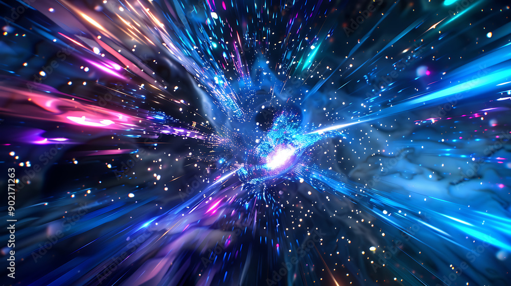 Fototapeta premium Abstract flight in space hyper jump 3d illustration