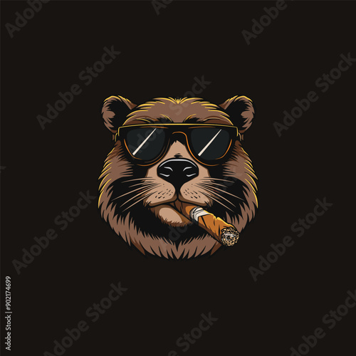 
vector illustration of a unique otter in a business suit and smoking a cigar